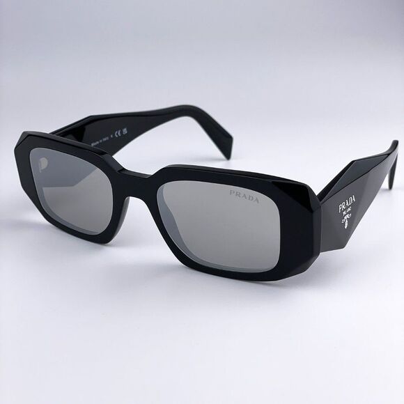 NEW Prada PR17WS 1AB2B0 Black Light Gray Mirrored Silver Square Unisex Sunglasse - Picture 4 of 13